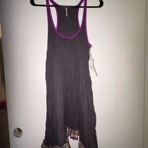 Free People FP one Ariel Tank mini dress purple Metallic Trim Cotton size S